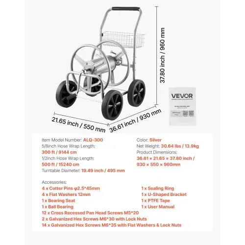VEVOR Schlauchtrommelwagen 91m. Robuste Gartenwasserbepflanzung mit Korb – Bild 6