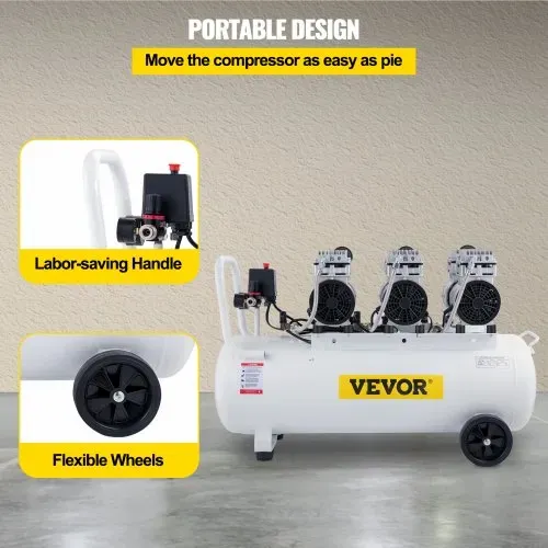VEVOR Flüster Kompressor Ölfrei Luftkompressor 80L Druckluft Leise mit 2 Manometer für Hausreparatur, Reinigung der Fußbodenheizung, Blechlackierung, Stahlluftpistole, Zahnmedizin usw. – Bild 4