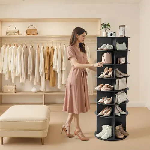 VEVOR Schuhregal Schuhschrank für 28 Paar Schuhe (7-stöckig) 360° drehbar, platzsparende Schuhaufbewahrung, Schuhablage für Schlafzimmer Wohnzimmer Eingangsbereich, Schwarz 598 x 598 x 1805 mm – Bild 7