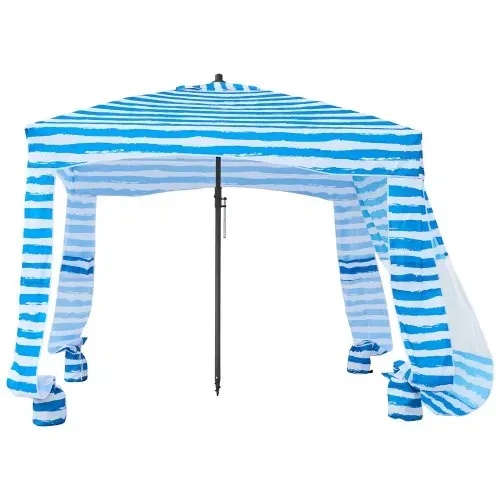 VEVOR Strand-Cabana 183 x183 cm Strandüberdachung mit Seitenwand, UPF 50+ Sonnenschutz, Strandpavillon mit Sandsäcken, tragbarer Sonnenschutz Sonnenschirm für Familie Freunde Blaue Streifen – Bild 9