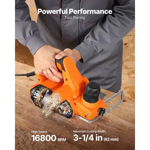 VEVOR Elektrohobel, 82 mm Schnittbreite, 650 W, 16800 U/min, Handhobel für Holz, mit einstellbarer Schnitttiefe, 2 Klingen, für Holzbearbeitung, Holzfasen, Heimwerkerarbeiten, Hobelmaschine VEVOR Elektrohobel, 82 mm Schnittbreite, 650 W, 16800 U/min, Handhobel für Holz, mit einstellbarer Schnitttiefe, 2 Klingen, für Holzbearbeitung, Holzfasen, Heimwerkerarbeiten, Hobelmaschine