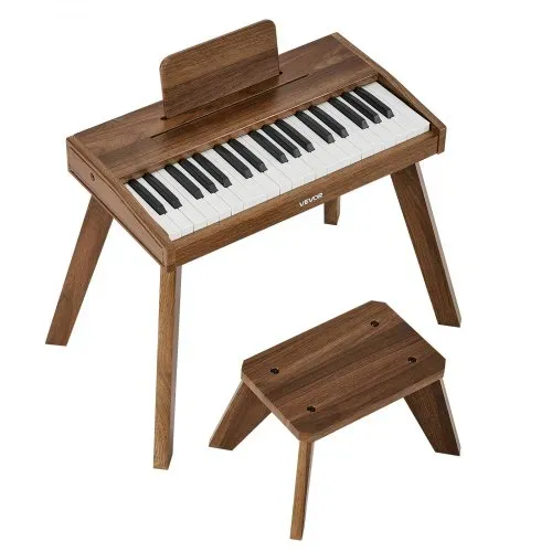 VEVOR Kinder Keyboard, 37 Tasten, Digitalpiano aus Holz für Kinder ab 3 Jahren, Mini-Musikinstrument-Spielzeugset mit Hocker, Realistischem Klang, Dual-Power, Einstellbarer Lautstärke, Walnuss – Bild 9