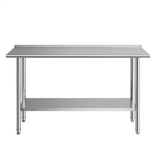 VEVOR Gasto Arbeitstisch 1524 x 610 x 894 mm, Edelstahltisch mit 2 Ebenen & Aufkantung & Höhenverstellbaren Ablagen Obere Ablage (254 kg) Untere Ablage (209 kg) Vorbereitungstisch für Restaurant – Bild 8
