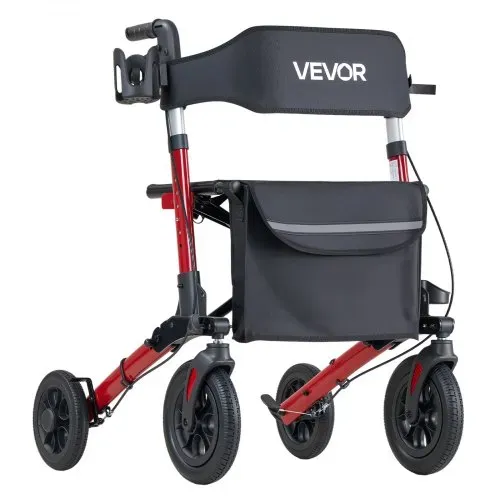 VEVOR Rollator 3-Fach Faltbar mit Sitz, Leichter Gehwagen mit 4 Reifen, Gehhilfe bis 136 kg mit Rückenlehne Tasche Gehstockhalter, Höheverstellbare Laufhilfe mit Feststellfunktion für Senioren, Rot – Bild 8
