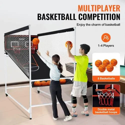 VEVOR Indoor-Basketballspiel für 2 Spieler, Basketballautomat, Baskeltballständer mit 5 Bällen & 8 Spielmodi & 2 Basketballkörben & Anzeigetafel & Aufblaspumpe, für Kinder, Erwachsene (Schwarz) – Bild 4