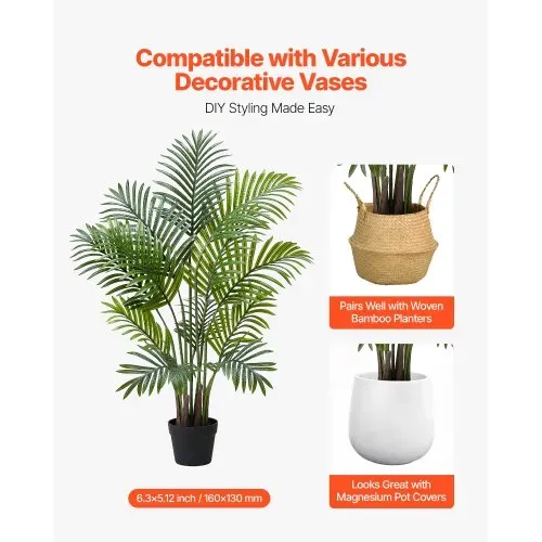 VEVOR Künstliche Areca-Palmen, 1,2 m, 2er-Pack Kunstpalmen, tropische Pflanzen mit weißem Pflanzgefäß, Kunstseidenpflanze im Topf, Kunstbaum für Veranden, Wohnzimmer, Terrassen, Zuhause, Büro – Bild 4