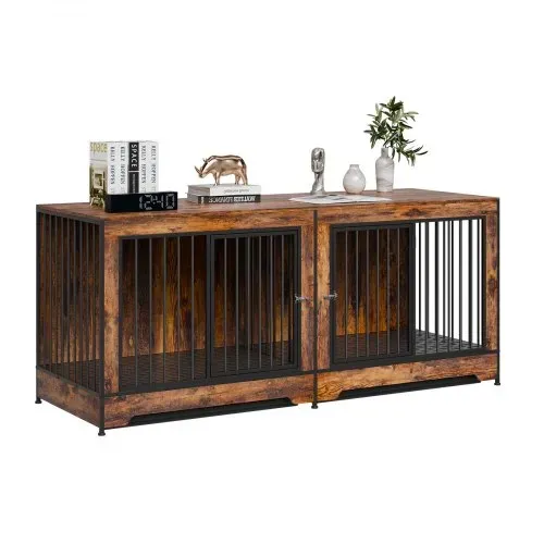 VEVOR Hundekäfig Möbel für 2 Hunde, 1901 x 670 x 824 mm Doppel-Hundebox für große Hunderassen mit Trennwand & Doppeltüren, Hundehaus aus Holz, Beistelltisch für mittelgroße und große Hunde, Braun – Bild 8