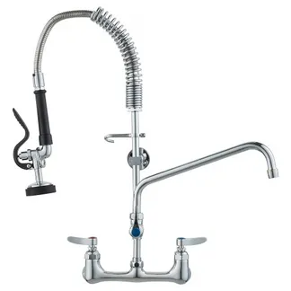 VEVOR Kommerzieller Wasserhahn mit Vorspülbrause, 63 cm Höhe, 305 mm Schwenkauslauf, Wandmontage Küchenspülenhahn, Messingkonstruktion mit Ausziehbarer Brause, für 1/2/3-Fach-Spüle VEVOR Kommerzieller Wasserhahn mit Vorspülbrause, 63 cm Höhe, 305 mm Schwenkauslauf, Wandmontage Küchenspülenhahn, Messingkonstruktion mit Ausziehbarer Brause, für 1/2/3-Fach-Spüle