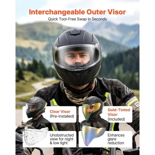 VEVOR Integralhelm mit Sonnenblende Größe L, Motorradhelm mit Doppelvisier ECE 22.06 Zertifiziert Vollvisierhelm für Damen & Herren Vollvisierhelm mit Bluetooth-Lautsprecherfach, Mopedhelm Full Face – Bild 4