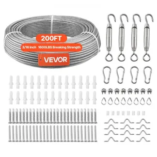 VEVOR Edelstahldrahtseil φ4,76 mm 61 m Länge, Drahtseil aus Edelstahl 304 mit einer Bruchlast von 7,1 kN, Stahlseil 7×7 Litzen, Geländerseil für Terrassengeländer, Gartenspaliere VEVOR Edelstahldrahtseil φ4,76 mm 61 m Länge, Drahtseil aus Edelstahl 304 mit einer Bruchlast von 7,1 kN, Stahlseil 7×7 Litzen, Geländerseil für Terrassengeländer, Gartenspaliere