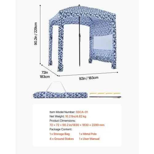 VEVOR Strand-Cabana 183 x 183 cm Strandüberdachung mit Seitenwand, UPF 50+ Sonnenschutz, Strandpavillon mit Sandsäcken, großer tragbarer Sonnenschutz Sonnenschirm für Familie Freunde Outdoor – Bild 6