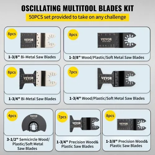 VEVOR 50x Sägeblatter Oszillierendes Zubehör Set HCS+Edelstahl Multitool Segmentsägeblatt 1-3/4 Zoll 1-3/8 Zoll 3-1/2 Zoll Multifunktionswerkzeug Zubehör Set für bevorzugten Werkzeugmarken – Bild 3