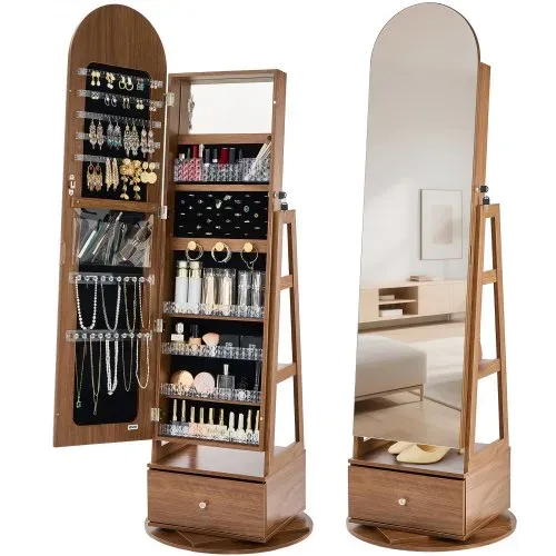 VEVOR 360° drehbarer Schmuckschrank (1655 mm hoch) mit Ganzkörperspiegel mit Stauraum, Schmuckschrank-Organizer mit 2 Schlüsseln & Zubehörtaschen & Ablagefächer & Schubladen, Schmuckaufbewahrung VEVOR 360° drehbarer Schmuckschrank (1655 mm hoch) mit Ganzkörperspiegel mit Stauraum, Schmuckschrank-Organizer mit 2 Schlüsseln & Zubehörtaschen & Ablagefächer & Schubladen, Schmuckaufbewahrung