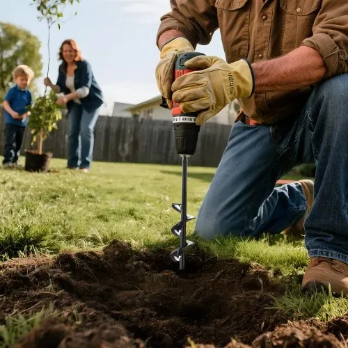 VEVOR Erdbohrer für Bohrmaschine, Ø 4 x 22 cm Pfahlbohrer, für 3/8-Zoll-Sechskant-Bohrer, Erdlochbohrer, Gartenbohrer, Lochbohraufsätze zum Graben von Gartenpfostenlöchern und Zäunen – Bild 7