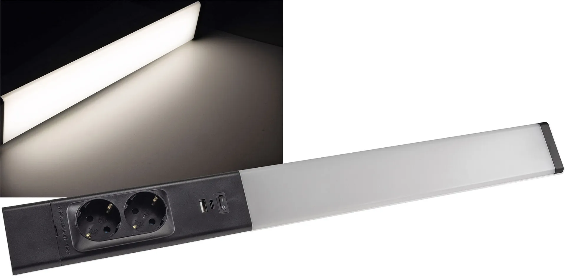 LED Unterbauleuchte „Arusha“ schwarz USB A+C PD, 60cm, Licht neutralweiß LED Unterbauleuchte „Arusha“ schwarz USB A+C PD, 60cm, Licht neutralweiß