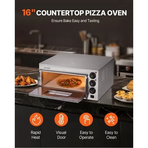 VEVOR Kommerzieller Pizzaofen für die Arbeitsplatte, 16 Zoll große Einzeldeckschicht, elektrischer Pizzaofen aus Edelstahl mit Stein und Griff, Mehrzweck-Pizzamaker für den Innenbereich zum Backen von Brezeln im Restaurant zu Hause VEVOR Kommerzieller Pizzaofen für die Arbeitsplatte, 16 Zoll große Einzeldeckschicht, elektrischer Pizzaofen aus Edelstahl mit Stein und Griff, Mehrzweck-Pizzamaker für den Innenbereich zum Backen von Brezeln im Restaurant zu Hause