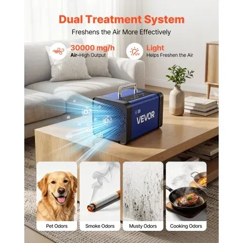 VEVOR Ozongenerator 30000mg/h, Industrielles Ozongerät mit 15s Startverzögerung Wasser-Ozonisierung & Fernbedienung, Ozonisator für Max. 250㎡, Ozon-Luftreiniger gegen Gerüche für Auto Hotel Wohnung – Bild 2