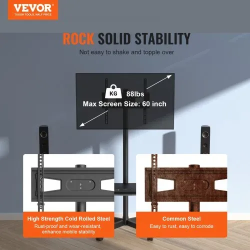 VEVOR TV Ständer mit Rollen Universal 1430–1538 mm Höhenverstellbar, 100 x 100 mm / 400 x 400 mm, 39,9 kg Belastbarer Bodenständer Standfuß Passend für 58,42-152,4 cm Fernsehen, TV-Halterung VEVOR TV Ständer mit Rollen Universal 1430–1538 mm Höhenverstellbar, 100 x 100 mm / 400 x 400 mm, 39,9 kg Belastbarer Bodenständer Standfuß Passend für 58,42-152,4 cm Fernsehen, TV-Halterung