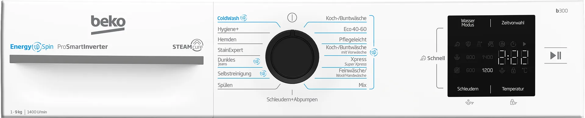 Beko b300 BM3WFU3941X Waschmaschine Frontlader 9 kg 1351 RPM Weiß – Bild 7