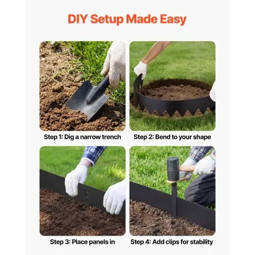 VEVOR Rasenkante 6er-Pack 1016x152 mm, Beeteinfassung mit 6 Befestigungsclips, Rasenbleche aus Verzinktem Stahl, Mähkante, Metall Palisade, Beetumrandung für Blumenbeete & Gartenwege, Schwarz – Bild 5