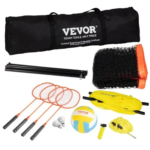VEVOR Volleyballnetz Höhenverstellbares Badmintonnetz, 91,44 x 970 cm Tragbarer Beachvolleyball-Netz, Orange Volleyballnetz Faltbare Volleyballnetz mit Volleyball & Tragetasche & Badmintonschläger – Bild 10