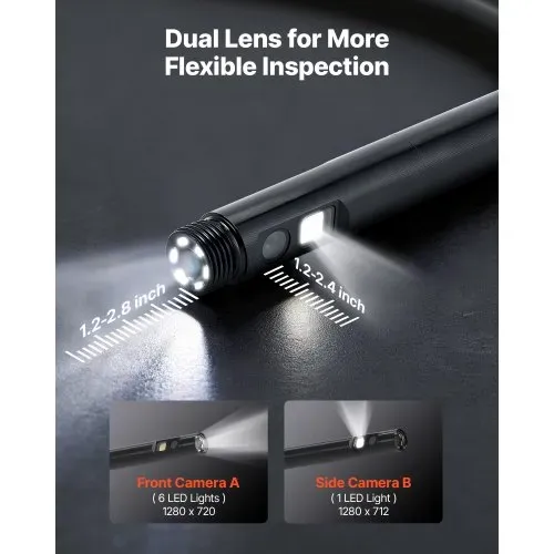 VEVOR Dual Lens Endoskopkamera mit 5 Zoll Bildschirm, 3000mAh Akku Inspektionskamera mit 5m Kabel 8X Zoom 180° Bildrotation IP67 Wasserdicht, 5,5mm Industrie Endoskop mit Licht für Auto Rohre Abfluss VEVOR Dual Lens Endoskopkamera mit 5 Zoll Bildschirm, 3000mAh Akku Inspektionskamera mit 5m Kabel 8X Zoom 180° Bildrotation IP67 Wasserdicht, 5,5mm Industrie Endoskop mit Licht für Auto Rohre Abfluss