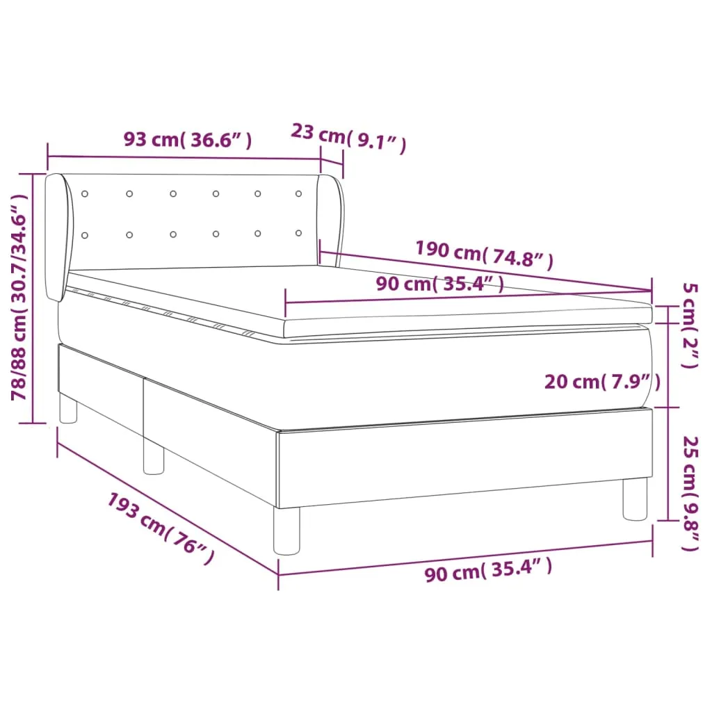 vidaXL Boxspringbett mit Matratze Hellgrau 90x190 cm Stoff – Bild 7