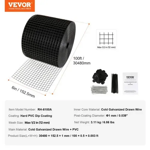 VEVOR Vogelschutz für Solarmodule, 15,2 cm x 30,4 m, Taubenabwehr Solaranlagengitter mit 60 Edelstahl-Verschlüssen, Solarmodul-Schutz mit rostfreier PVC-Beschichtung, 12 mm Drahtrollengeflecht – Bild 6