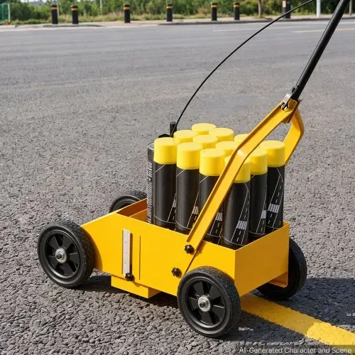 VEVOR Markierungswagen Linien-Markiergerät Linemarker 12 Spraydosen Gelb, Bodenmarkierung für Parkplatz Werkstatt Straße Einkaufszentrum Sportplatz 50–100 mm Einstellbare Linienbreite mit Adapterdüse – Bild 7