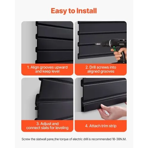 VEVOR Werkzeugwand 1230x1235x20 mm, PVC-Garagen-Lamellenwand, 136 kg pro Platte, schwarzer Wandorganizer, Lamellenwandpaneel mit Kupplungsstruktur & DIY-Zuschnitt, geeignet für Lagerung & Präsentation – Bild 5