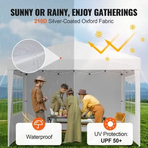 VEVOR Faltpavillon, 2,95x2,95x2,63m, Pavillonzelt, tragbares, Gartenzelt mit Seitenwänden & belüfteten Fenstern, 3 Höheneinstellungen, Festzelt, Sonnenschutz für Veranstaltungen im Außenbereich, weiß – Bild 2