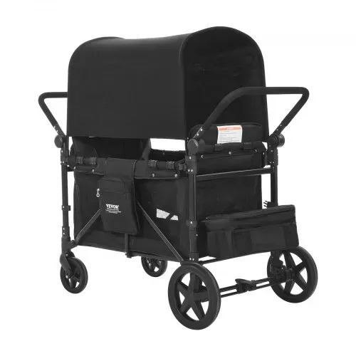 VEVOR 4-Sitzer-Kinderwagen, faltbarer Push-Pull-Kinderbuggy mit verstellbarem Griff, 5-Punkt-Sicherheitsgurt & abnehmbarem Verdeck, Bollerwagen für Camping, Schwarz (150 kg Tragkraft) – Bild 9