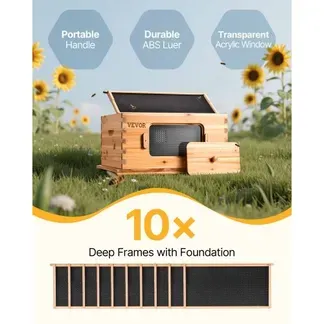 VEVOR Bienenstock-Starterset mit tiefer Box, 100 % mit Bienenwachs beschichtetes natürliches Tannenholz, Zander Beute mit 10 Rahmen und Fundamenten, transparente Bienenfenster aus Acryl VEVOR Bienenstock-Starterset mit tiefer Box, 100 % mit Bienenwachs beschichtetes natürliches Tannenholz, Zander Beute mit 10 Rahmen und Fundamenten, transparente Bienenfenster aus Acryl