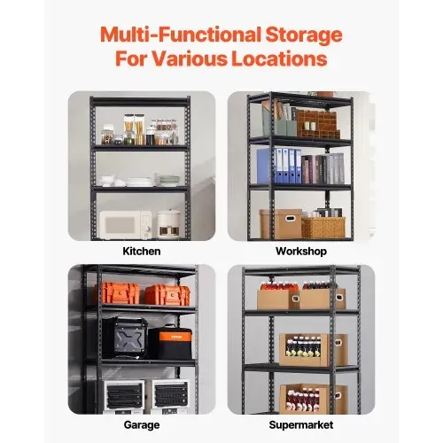 VEVOR Lagerregale, 907 kg, 5-stufiges Schwerlastregal für die Garage, 406,4x914,4x1828,8mm, verstellbares Steckregal, Industrieregal, Allzweckregal, Kellerregal für Küche, Lager, Keller, schwarz – Bild 5