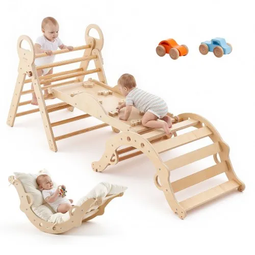 VEVOR Kletterdreieck, 9-in-1 Kletterspielzeug, mit Holzautos, Kissen, Kletterdreieck, Rutsche & Kletterbogen, bis 68 kg Belastbar, Montessori Indoor Spielset für Kinder im Alter von 1 bis 3 Jahren VEVOR Kletterdreieck, 9-in-1 Kletterspielzeug, mit Holzautos, Kissen, Kletterdreieck, Rutsche & Kletterbogen, bis 68 kg Belastbar, Montessori Indoor Spielset für Kinder im Alter von 1 bis 3 Jahren