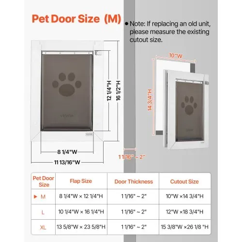 VEVOR Hundeklappe (Mittelgroß) mit 3 Magnetklappen & Metallrahmen, Wetterfeste Katzenklappe für Innen- und Außentüren, Katzentür Hundetür Haustierklappe Weiß 20,96 x 31,12 cm (Breite x Höhe) – Bild 4