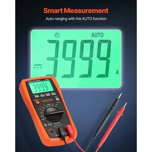VEVOR Digitalmultimeter, 4000-Count TRMS DC/AC Voltmeter Stromtester, Auto-Ranging-Multimeter für Strom, Spannung, Widerstand, Kapazität, Temperatur, Dioden, Durchgang, Tastverhältnis – Bild 3