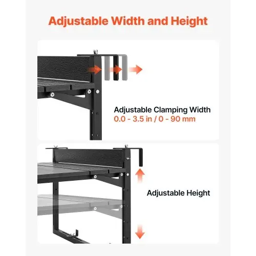VEVOR Balkonhängetisch 795x380 mm Klapptisch 27 kg Hängetisch Balkontisch, für Terrasse Garten Balkon, Passend für Geländer mit 0–90 mm Durchmesser, Höhenverstellbar, Holz-Kunststoff-Verbundmaterial – Bild 2