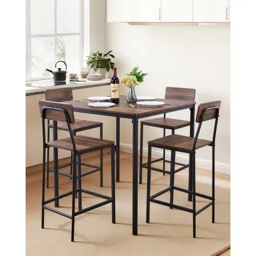 VEVOR Bartisch-Set (5-tlg.) mit 4 Barstühlen & abgerundeten Kanten, quadratischer Kneipentisch Stehtisch (90 x 90 x 91 cm), Bistrotisch Esstisch, geeignet für Büro Minibar Wohnzimmer Esszimmer VEVOR Bartisch-Set (5-tlg.) mit 4 Barstühlen & abgerundeten Kanten, quadratischer Kneipentisch Stehtisch (90 x 90 x 91 cm), Bistrotisch Esstisch, geeignet für Büro Minibar Wohnzimmer Esszimmer