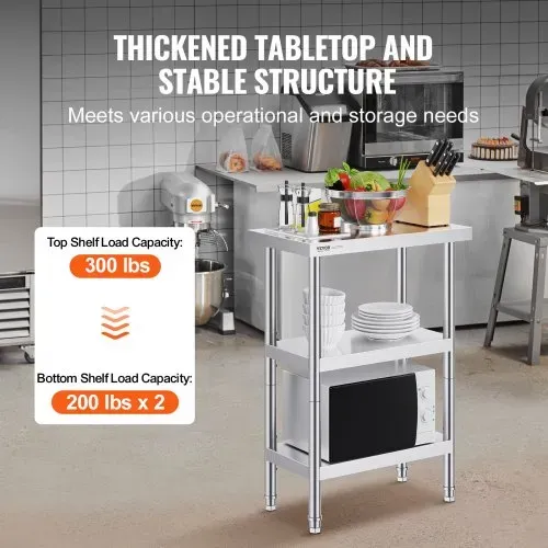 VEVOR Lebensmittel-Zubereitungstisch Edelstahl, Arbeitstisch für gewerbliche Küchen, mit 2 verstellbaren Unterregalen, 356 x 610 x 864 mm Zubereitungstisch aus Metall für Grill, Küche, Zuhause – Bild 2