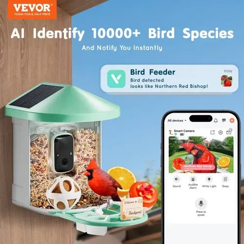 VEVOR Intelligenter Vogelfutterspender mit Kamera, 2K HD KI identifiziert über 10.000 Vogelarten, solarbetriebene Vogelbeobachtungskamera mit automatischer Aufnahme und sofortiger Benachrichtigung, kabelloses Outdoor-Geschenk für Vogelliebhaber (2 Solarmodule) VEVOR Intelligenter Vogelfutterspender mit Kamera, 2K HD KI identifiziert über 10.000 Vogelarten, solarbetriebene Vogelbeobachtungskamera mit automatischer Aufnahme und sofortiger Benachrichtigung, kabelloses Outdoor-Geschenk für Vogelliebhaber (2 Solarmodule)