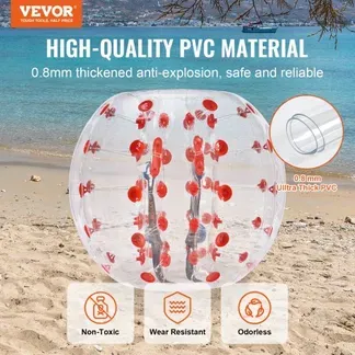 VEVOR Aufblasbarer Bump Ball Bumper Stoßball 1 Stk. 1,2 m x 1,03 m, Menschlicher Kollisionsball, PVC-Körperblasen-Bounce-Ball für Outdoor-Aktivitäten, Transparent + Rote Punkte Aufblasbar Bumper Ball VEVOR Aufblasbarer Bump Ball Bumper Stoßball 1 Stk. 1,2 m x 1,03 m, Menschlicher Kollisionsball, PVC-Körperblasen-Bounce-Ball für Outdoor-Aktivitäten, Transparent + Rote Punkte Aufblasbar Bumper Ball