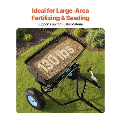 VEVOR Schleuderstreuer Anhängestreuer 59 kg Fassungsvermögen, Anhänge-/Schiebe-Gartenstreuer mit 33 cm Reifen, 30 einstellbaren Stufen & 3 m Streubreite, Streuwagen für Saatgut, Dünger, Salz – Bild 2