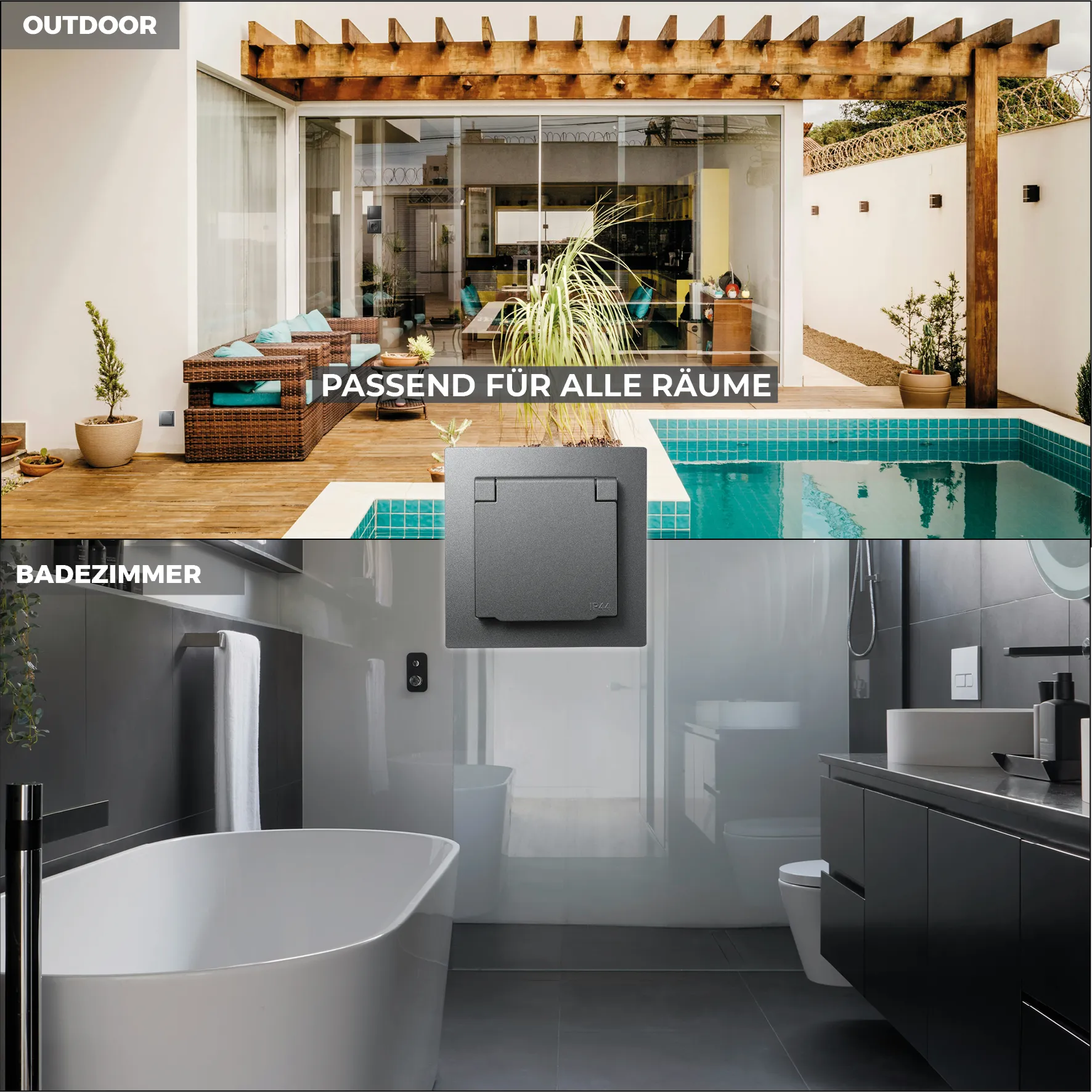 Schutzkontakt-Steckdose McPower ''Flair'', 250V~/16A, UP, IP44, anthrazit – Bild 5