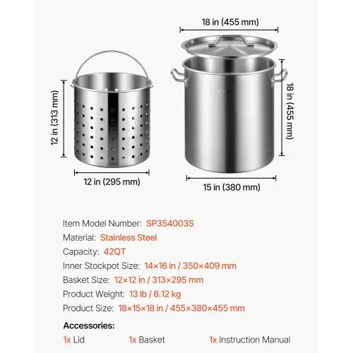 VEVOR Kochtopf 39,7 L Edelstahl, 350 x 410 mm Großvolumiger Suppentopf mit Sieb, als Spargeltopf Soßentopf Geeignet, Praktischer Küchentopf Große Zutaten – Bild 6