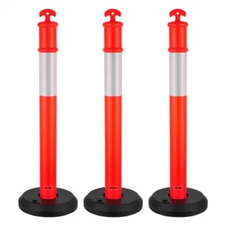 VEVOR Verkehrsleitpfosten Leitpfosten 3 Stk. (114 cm) mit befüllbarem Sockel & Reflektorstreifen, Warnpfosten für Baustellen, Parkplätze, Absperrpfosten zur Steuerung von Menschenmengen, rot VEVOR Verkehrsleitpfosten Leitpfosten 3 Stk. (114 cm) mit befüllbarem Sockel & Reflektorstreifen, Warnpfosten für Baustellen, Parkplätze, Absperrpfosten zur Steuerung von Menschenmengen, rot