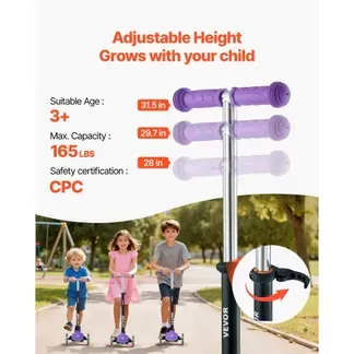 VEVOR Scooter (3 Räder) ab 3 Jahren, Cityroller Kinderroller mit leuchtenden Rädern & höhenverstellbarem Lenker & rutschfestem Deck & leichtem Aluminiumrahmen, Tretroller bis zu 75 kg, Lila VEVOR Scooter (3 Räder) ab 3 Jahren, Cityroller Kinderroller mit leuchtenden Rädern & höhenverstellbarem Lenker & rutschfestem Deck & leichtem Aluminiumrahmen, Tretroller bis zu 75 kg, Lila