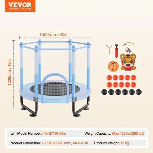 VEVOR Kindertrampolin Outdoor-Trampolin mini Freizeittrampolin 1545 mm für Kleinkinder mit Sicherheitsnetz & Basketballkorb, Geburtstagsgeschenk Weihnachtsspielzeug für Kinder ab 3 Jahren Blau – Bild 6