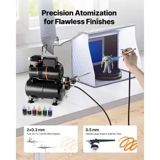VEVOR Airbrush Set 1/6 PS mit Kompressor & Tank, Dual-Action 3 Airbrush-Pistolen mit 3 Düsen (0,3/0,3/0,5 mm) & Schlauch & Acrylfarbe & 2 Ventilatoren, für Kuchendekoration Modellmalerei Nagelkunst VEVOR Airbrush Set 1/6 PS mit Kompressor & Tank, Dual-Action 3 Airbrush-Pistolen mit 3 Düsen (0,3/0,3/0,5 mm) & Schlauch & Acrylfarbe & 2 Ventilatoren, für Kuchendekoration Modellmalerei Nagelkunst