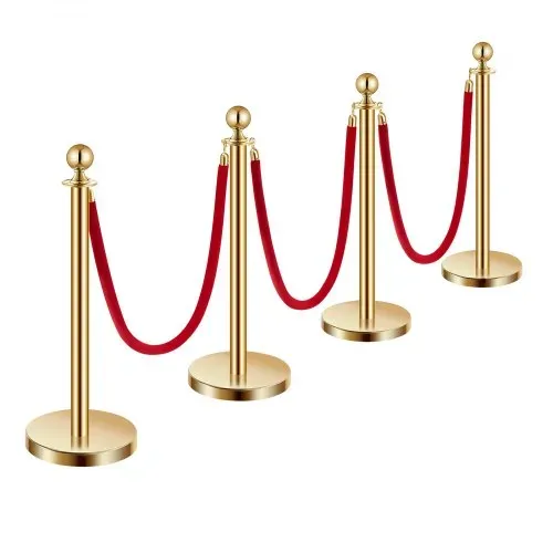 VEVOR Absperrpfosten Absperrung (4 Stk.) zur Steuerung von Menschenmengen mit 3 roten Samtseilen (1,5 m lang), Absperrständer aus Edelstahl mit nachfüllbarem Sockel für Ausstellungen Golden – Bild 9